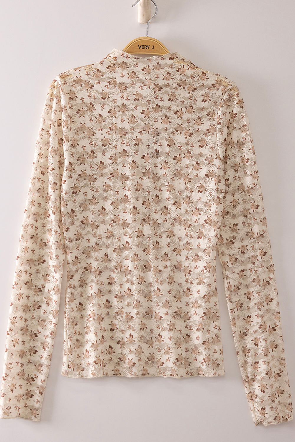 High Neck Fitted Sheer Mesh Lace Knit Top