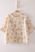 Dolman Sleeve Western Graphic Casual Boxy Knit Top