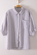 Stripe Half Puff Sleeve Shirt Top