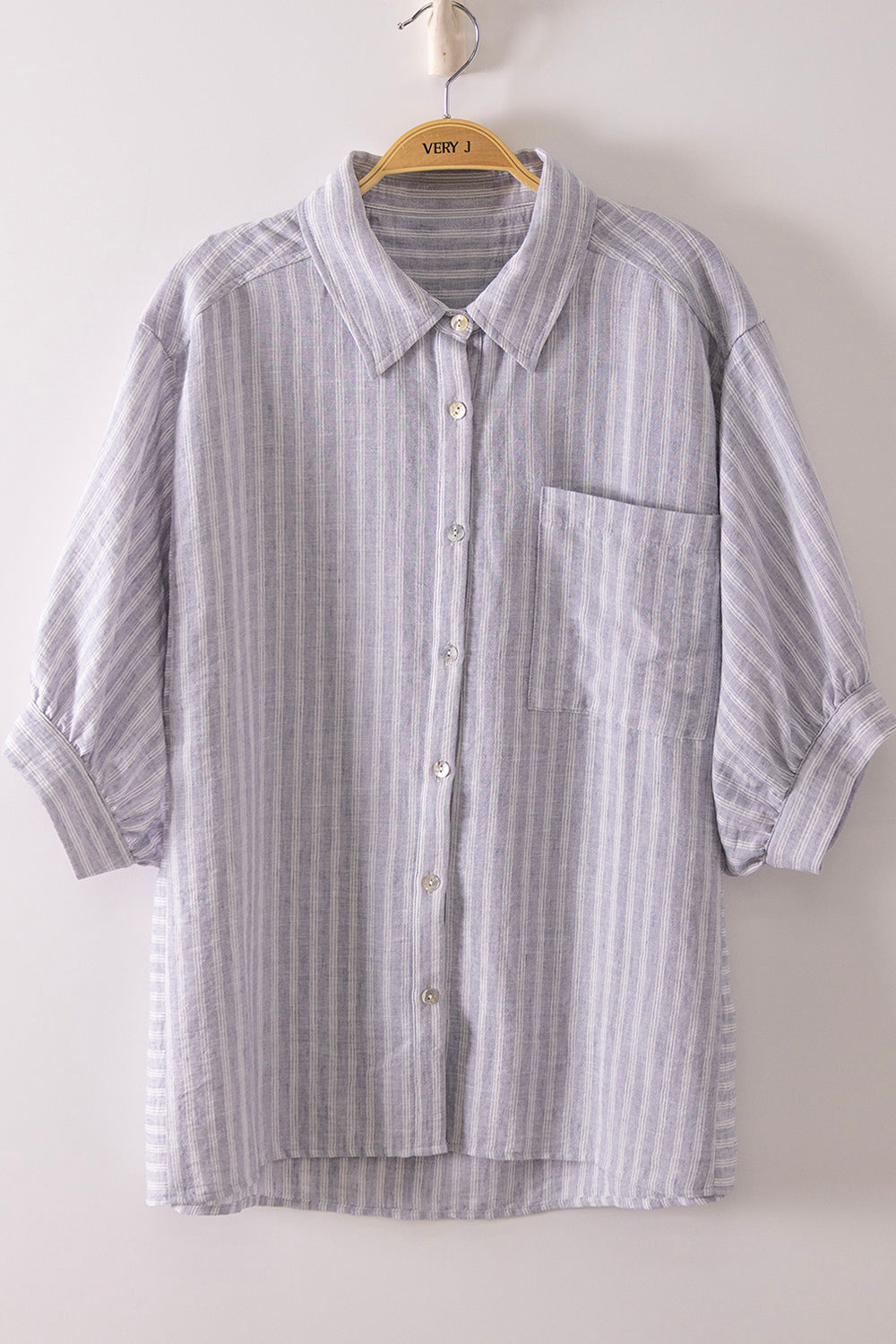 Stripe Half Puff Sleeve Shirt Top