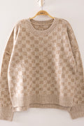 Soft Mocha Checkered Print Sweater