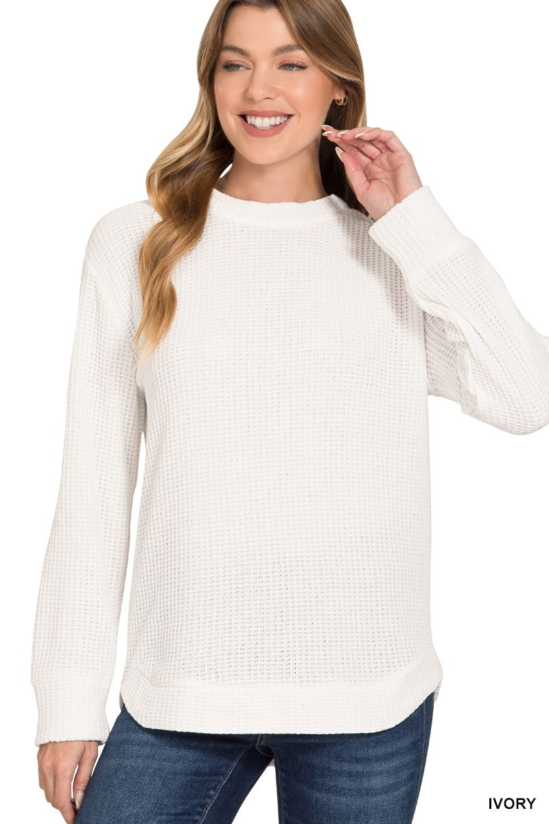 Chenille Waffle Round Neck Sweater