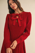 Christmas Velvet Bow Cable Sweater Mini Dress