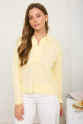 Exposed Seam Long Sleeve Textured Knit Polo