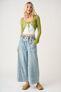 Light Wash Elastic Waist Drawstring Pants