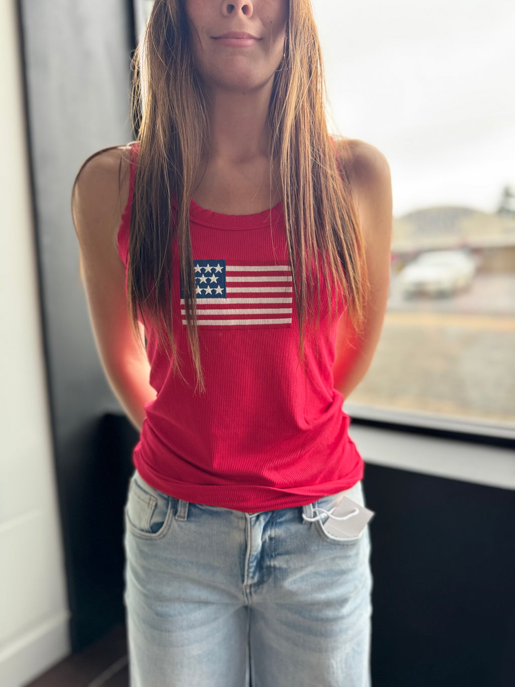 Ribbed american flag scoop neck tank top