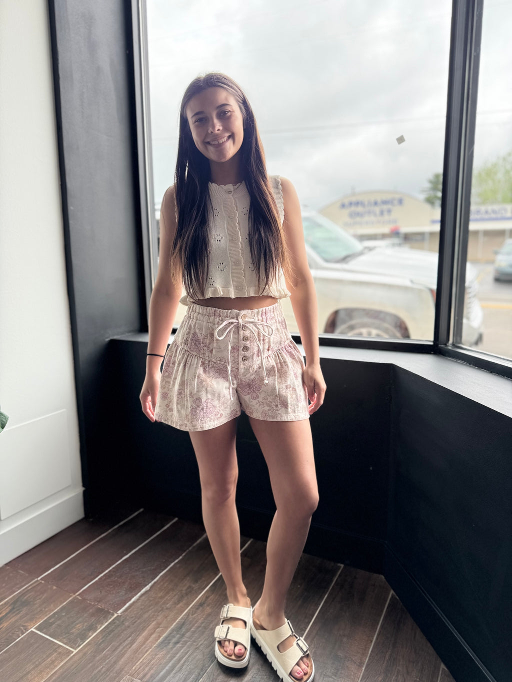Floral Cotton Twill Elasticized Waist Shorts
