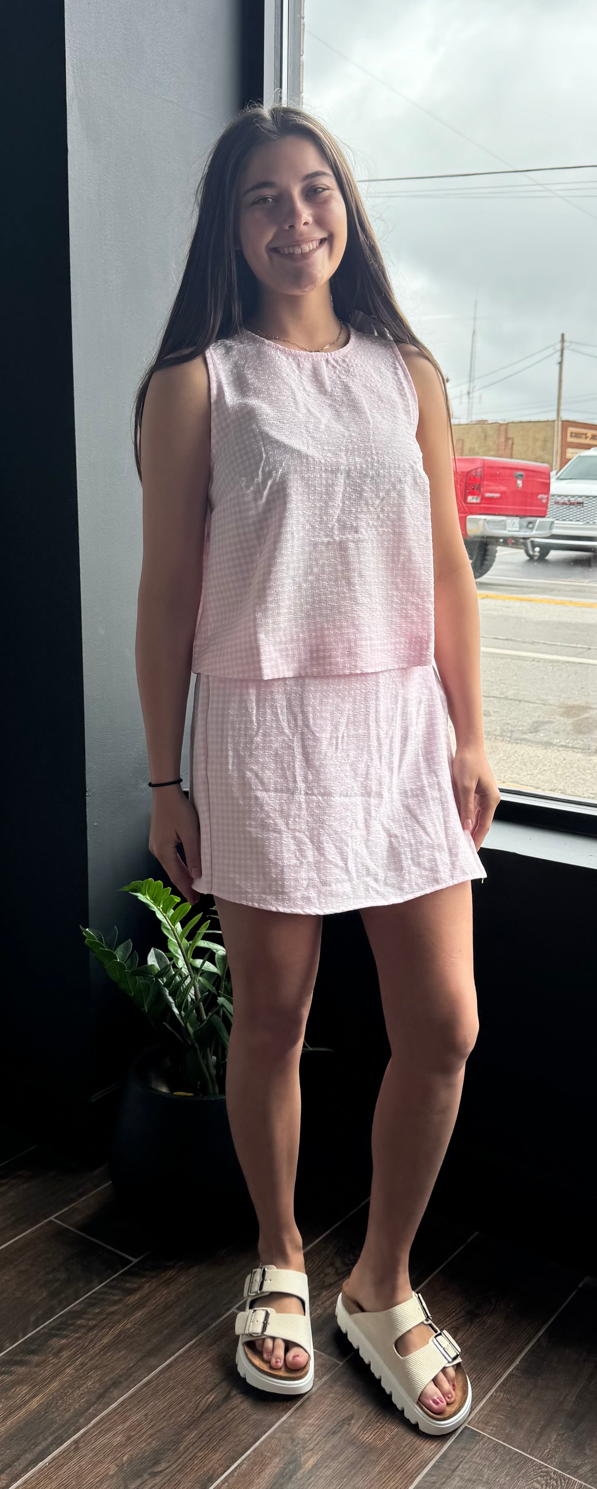 Checkered Sleeveless Top And Skort Set