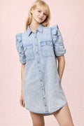 Mineral Washed Button Mini Shirt Dress