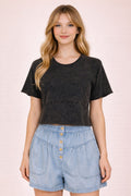Mineral Washed Knit Fitted Casual Crop Top