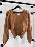 Camel Smocked V-Neck Blouse
