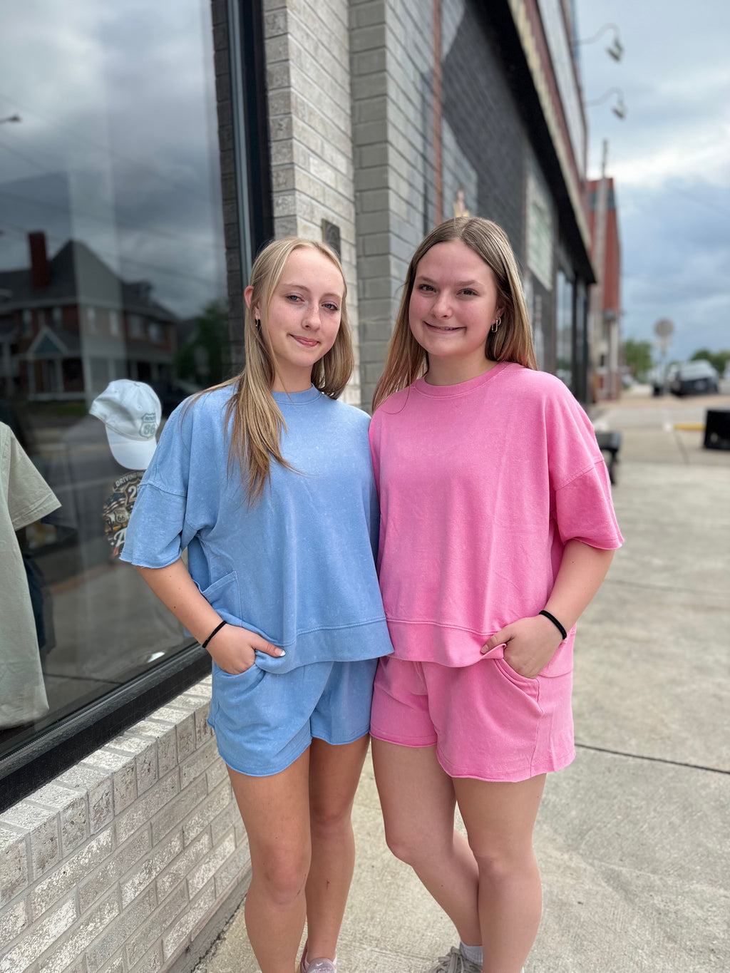 Mineral Washed Knit Casual Top & Shorts Set