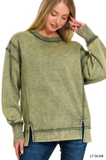 Exposed-Seam Acid Washed Fleece Pullover