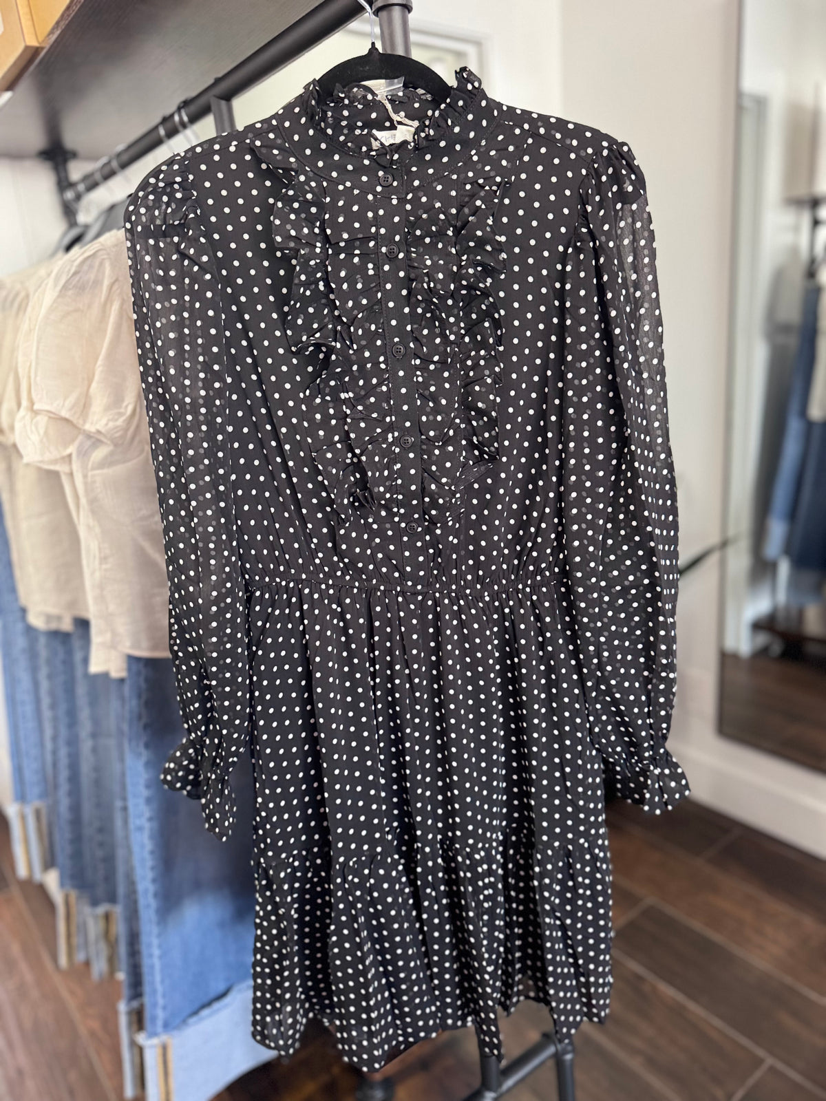 Long Sleeve Ruffle Polka Dot Mini Dress