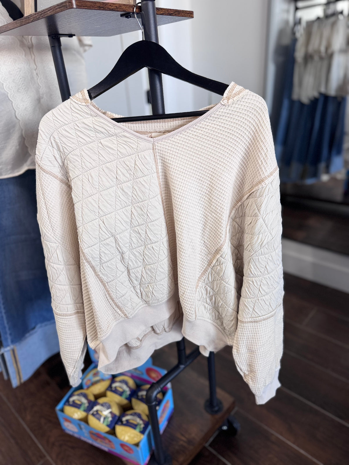 Jenny Quilted and Waffle Knit Patchwork Top