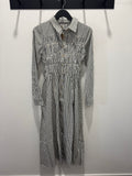 Striped Shirred Collared Long Sleeve Shirt Dress