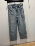 High Rise Cropped Pink Tape Jeans