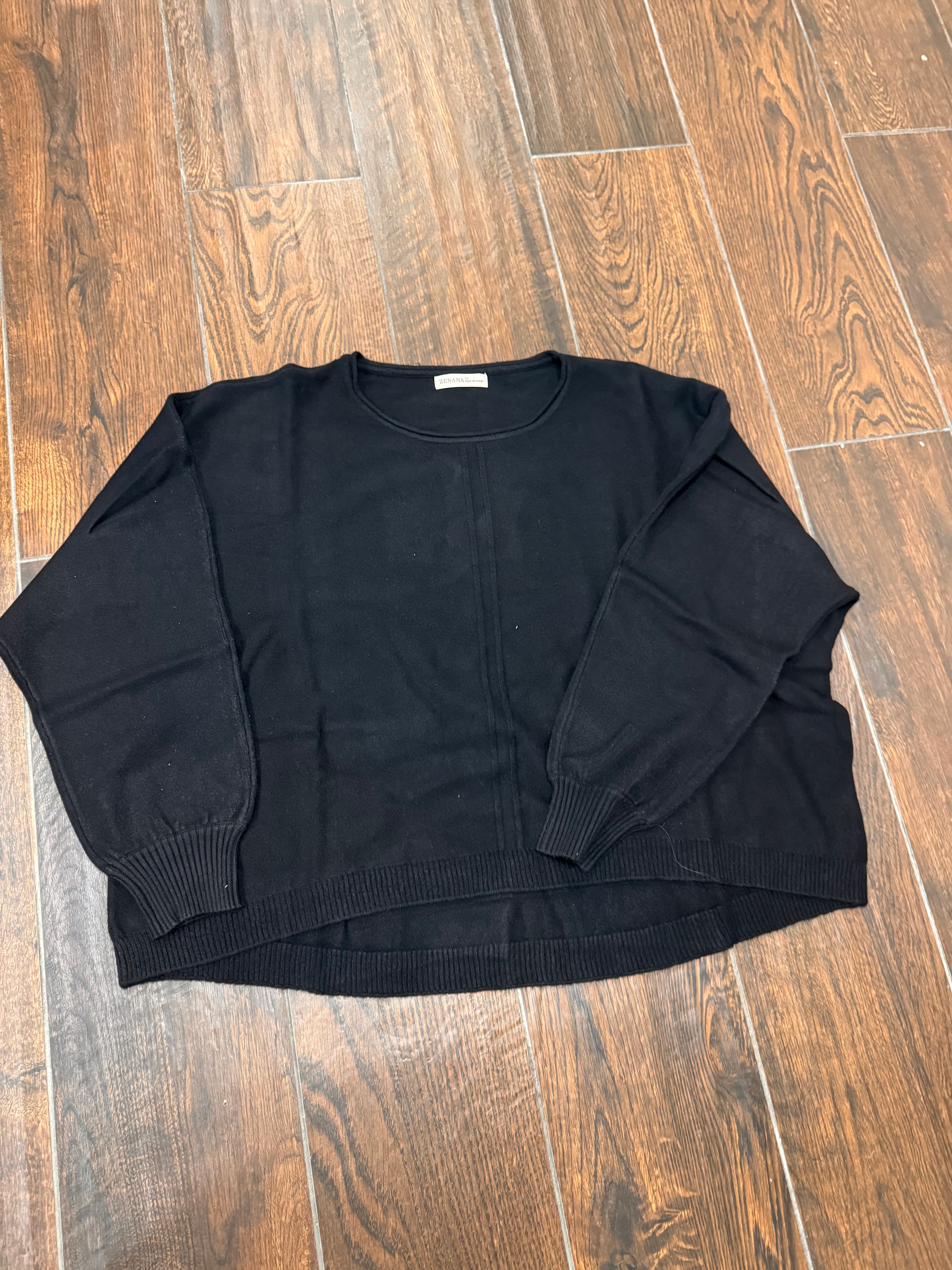 Plus Viscose Front Seam Round-neck Sweater