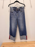 Hidden Ella Medium Wash High Rise Red Tape Cropped Cuffed Jeans
