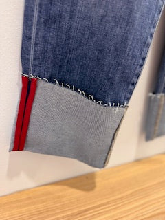 Hidden Ella Medium Wash High Rise Red Tape Cropped Cuffed Jeans