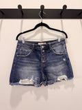 Risen Delaney Medium Wash Mid- Rise Button Down Shorts