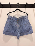 Risen Paisley Elastic Band Medium Wash Shirred Detail Shorts