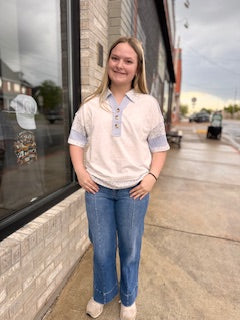 Oversized Half Button Down Collared Knit Top