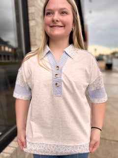 Oversized Half Button Down Collared Knit Top