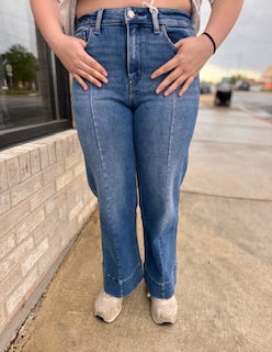 Chloe High Rise Pin Tuck Ankle Wide Jeans
