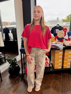 Vervet Kris Leopard Print High Rise Baggy Wide Jeans