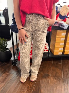 Vervet Kris Leopard Print High Rise Baggy Wide Jeans