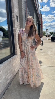 Floral Shoulder Tie Maxi Dress
