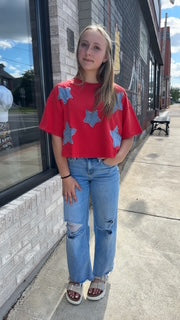 Raw Edge Star Patch Top