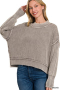 Washed Side Slit Cropped Sweater