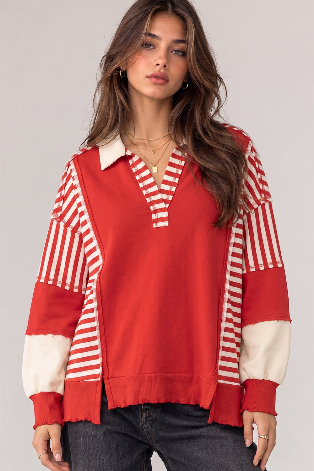 Red Top With Stripe Detail