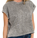 Halo washed cotton cuffed short sleeve top