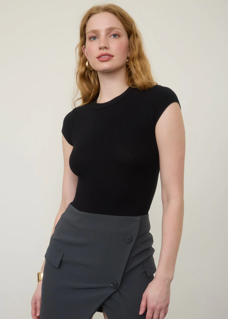 Round Neck Short Sleeve Knit Bodysuit