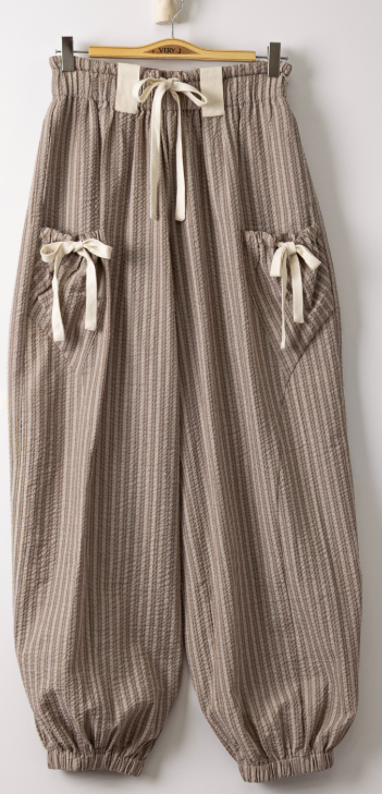Bow Detail Stripe Texture Woven Pants