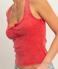 Acid Washed Henley Ribbed Tank Top