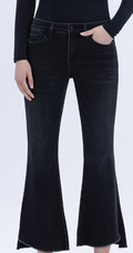 Allison Mid Rise Raw Step Hem Black Crop Flare Jeans