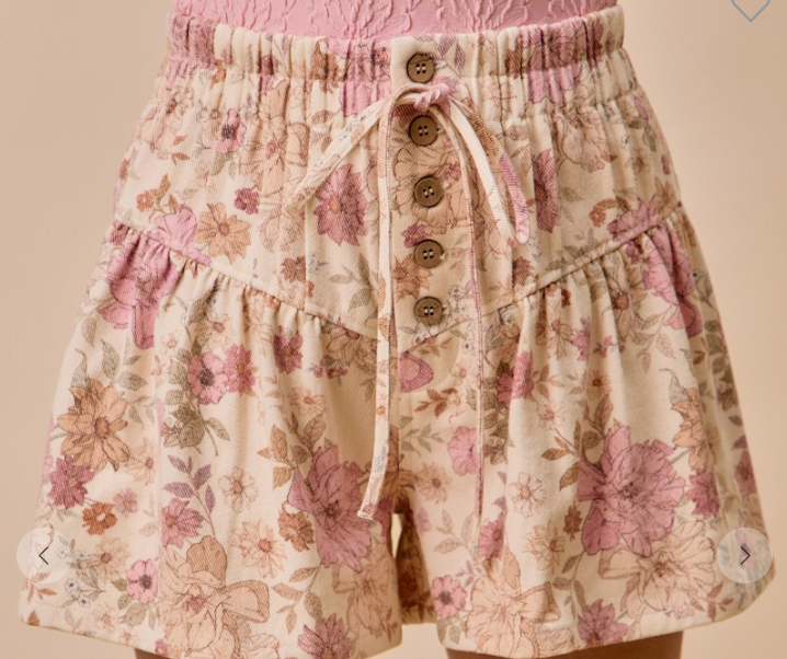 Floral Cotton Twill Elasticized Waist Shorts