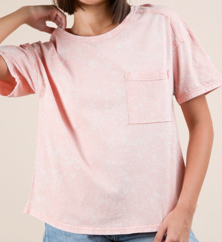 Curvy Mineral Washed Knit Top With Pocket