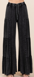 Mineral Wash Tiered Wide Leg Elastic Waist Pants