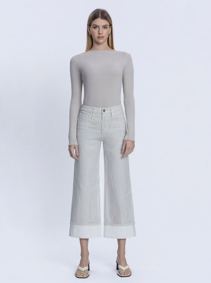 Lovervet Kass High Rise Cuffed Striped Wide Cropped Jeans
