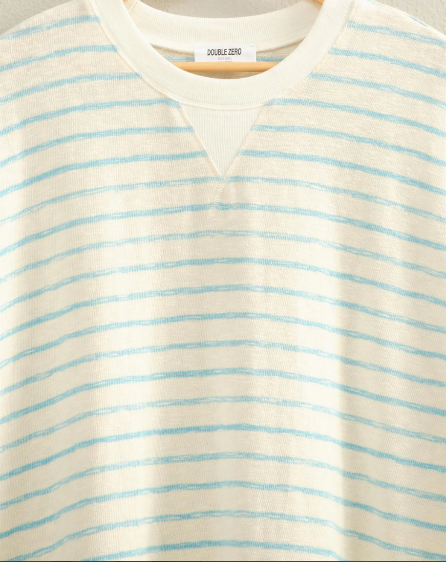 Oversized Striped V-Stitch Short Sleeve Top
