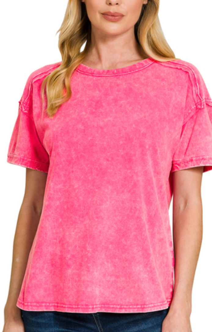 Acid Washed Round Neck T-Shirts