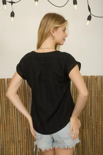 Textured Lace Line Pattern Woven Top