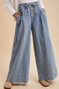 The June Striped Denim Pin Tuck Detail Wide Leg Pants