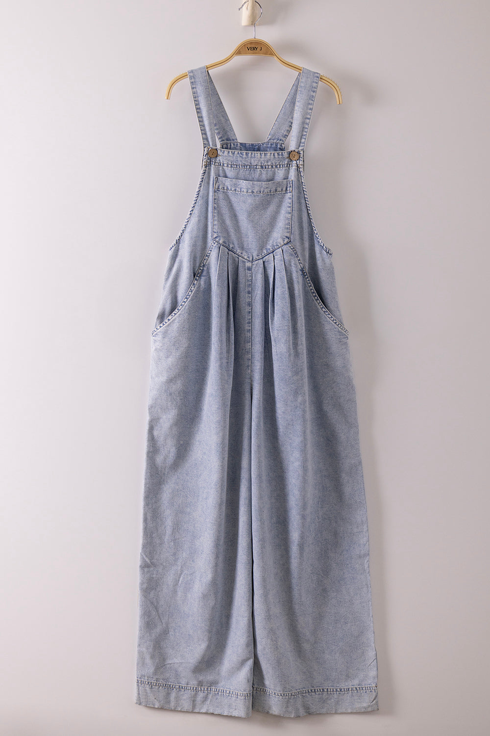 Washed Chambray Casual Wide Leg Jumpsuit