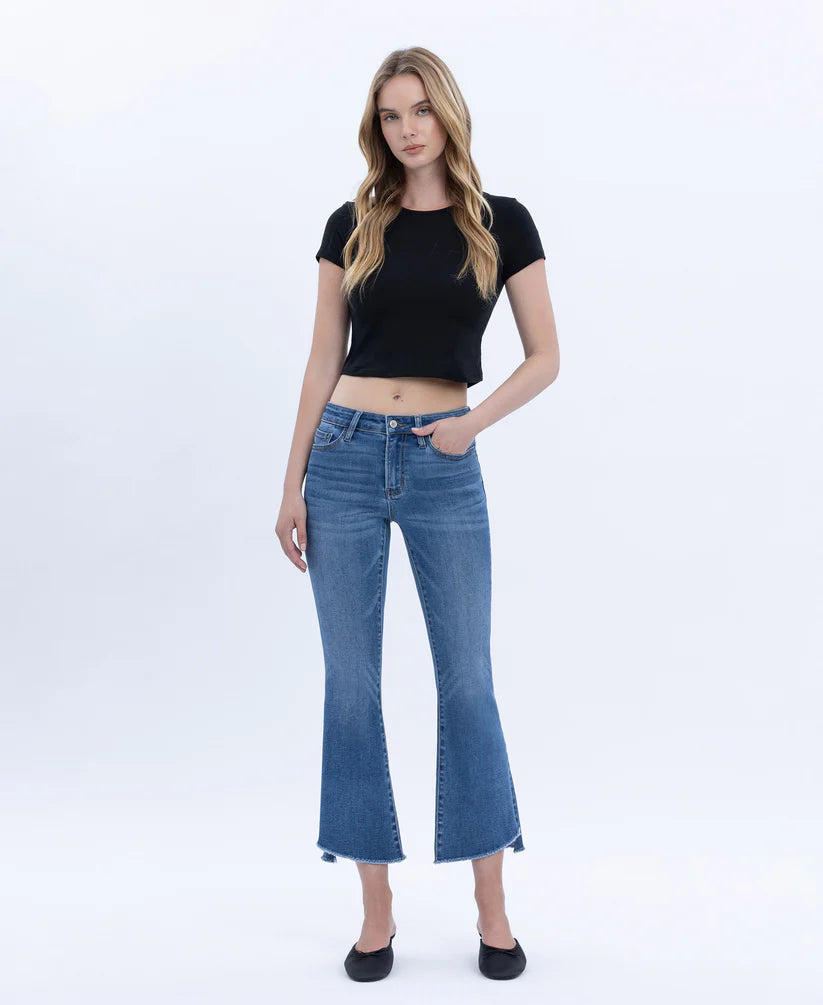 Alison Mid Rise Raw Step Hem Kick Flare Jeans